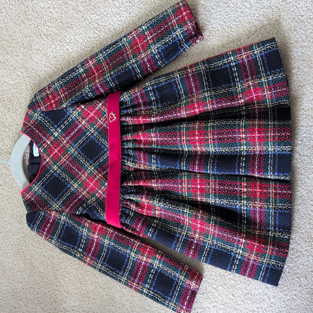 Mayoral Navy Dress with Red velvet Belt, 3t